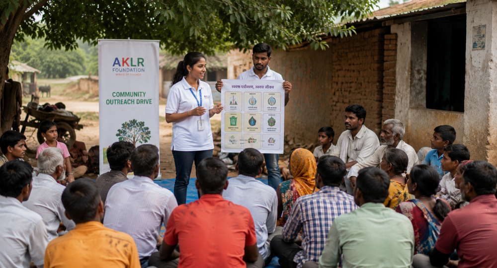 NGO volunteers conducting community awareness session